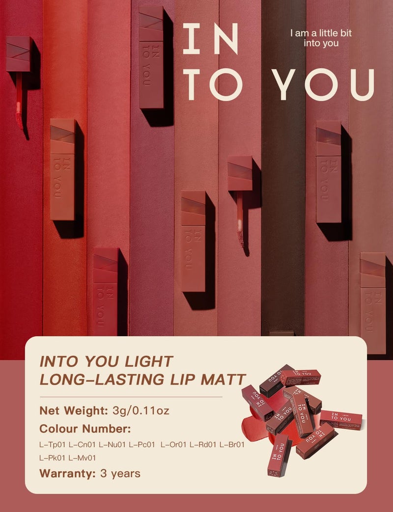 انتو أحمر شفاه INTO YOU Matte Velvet Lip Stain طويل الأمد ومقاوم للماء، ملمع شفاه مرطب للنساء (L-Nu01) - Image 3
